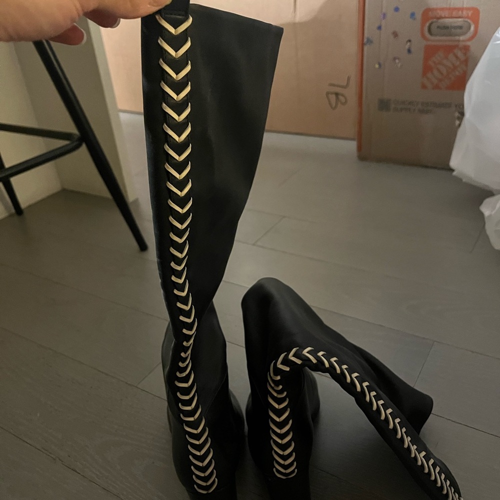 Ulla Johnson Black Knee-High Boots with White arrows